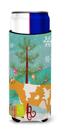 Guernsey Cow Christmas Slim Can Hugger , Insulated Foam Hugger for 12 oz Slim Cans, Beer Bottles & Water Bottles, Printed in USA