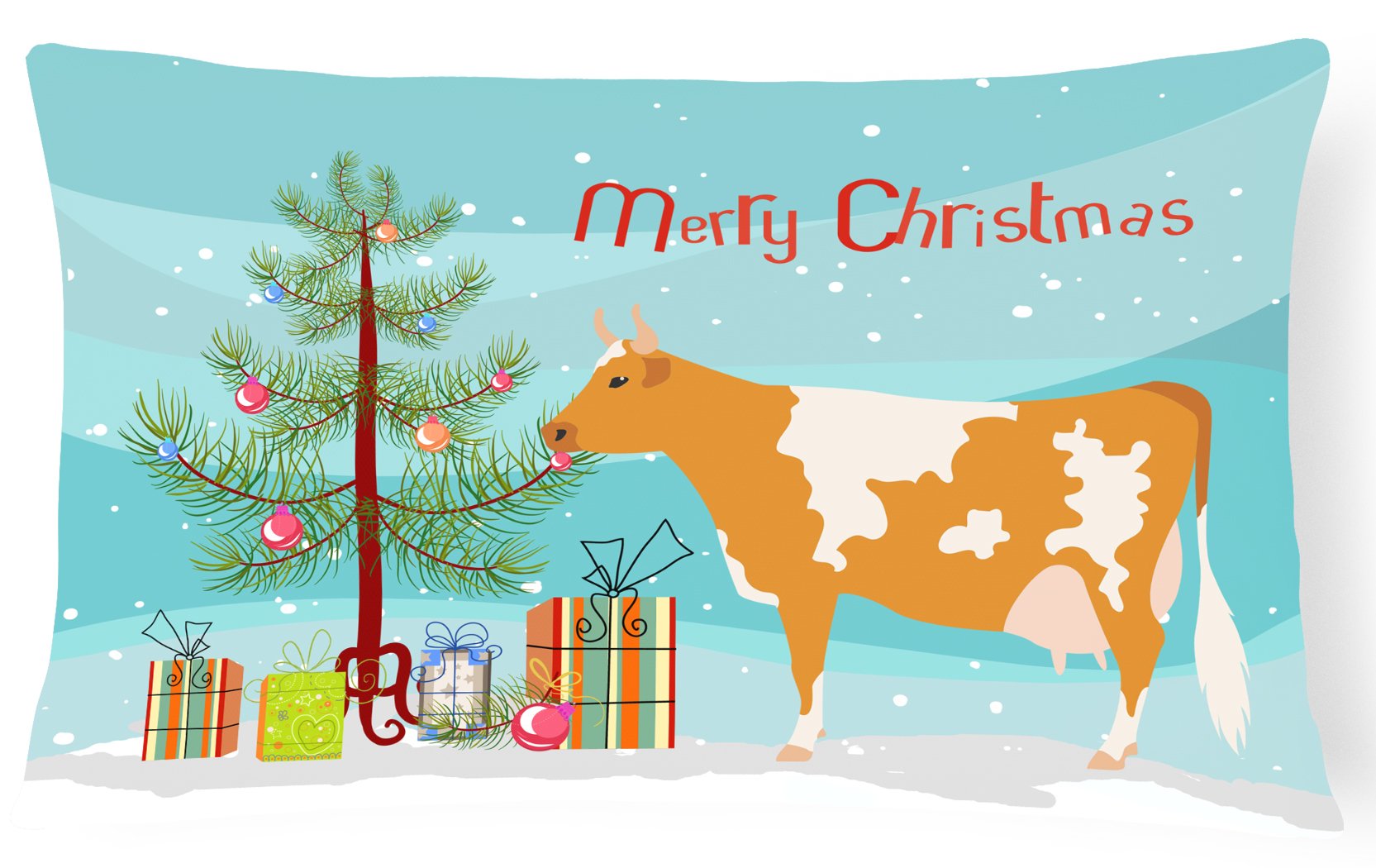 Guernsey Cow Christmas Decorative Throw Pillow 12x16 Indoor Outdoor Accent Cushion, Fabric Cover with Insert for Sofa, Bed, Porch & Living Room