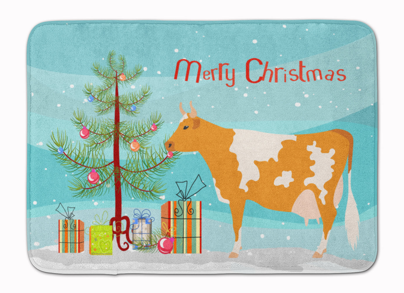 Guernsey Cow Christmas Memory Foam Kitchen Mat Machine Washable Anti-Fatigue Cushion Comfort Bath or Kitchen Rug