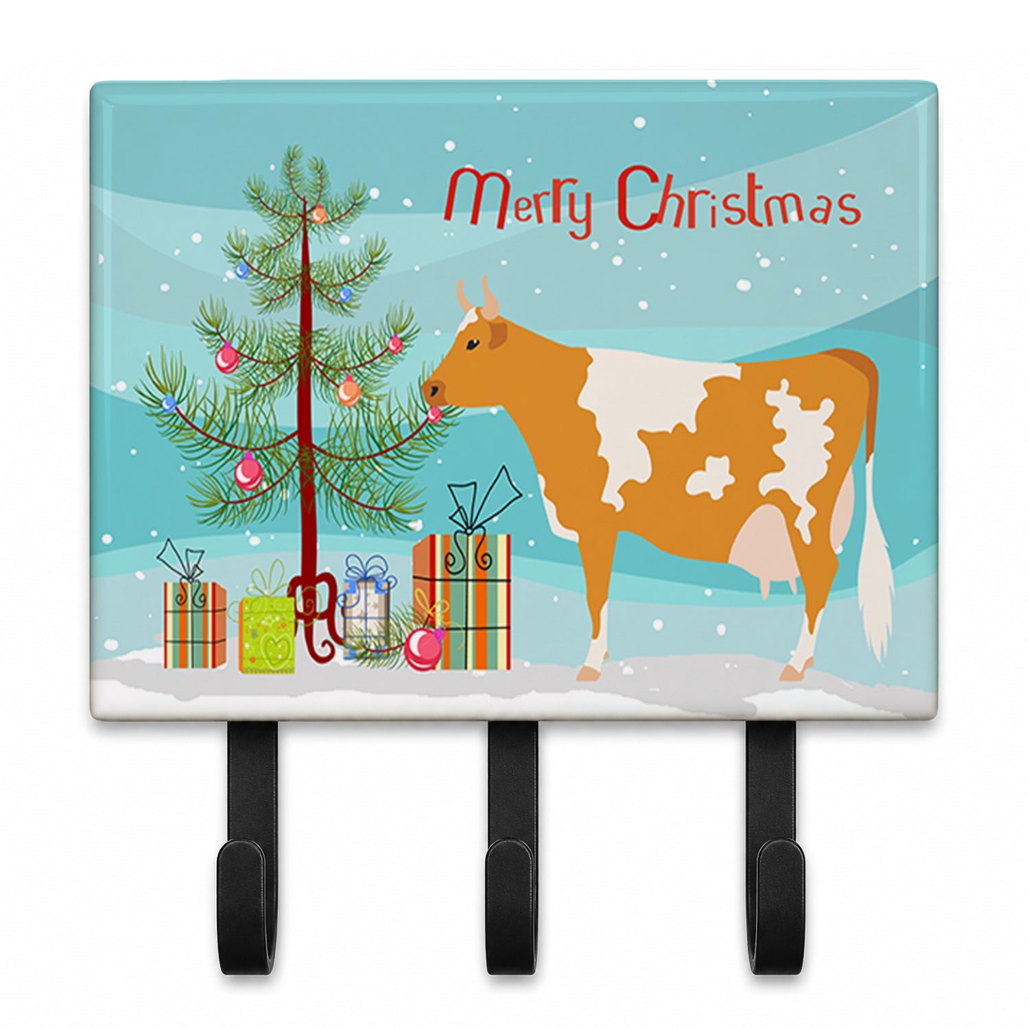 Guernsey Cow Christmas Leash or Key Holder Wall Hooks, Coat Rack Wall Mount, for Hanging Keys, Towels, Aprons, Leashes