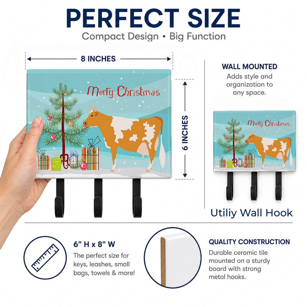 Guernsey Cow Christmas Leash or Key Holder Wall Hooks, Coat Rack Wall Mount, for Hanging Keys, Towels, Aprons, Leashes