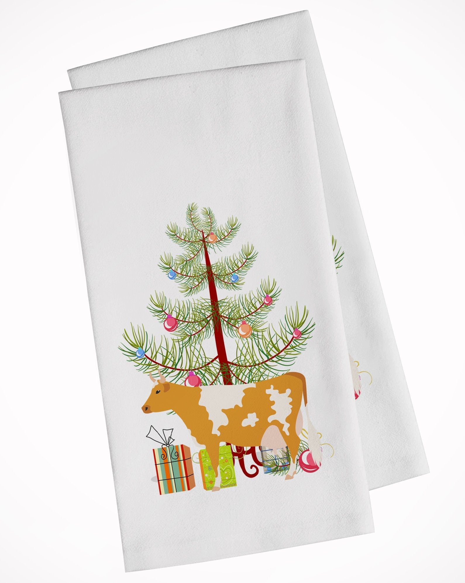 Guernsey Cow Christmas Kitchen Towel Set of 2 White Dish Towels Decorative Bathroom Hand towel for Hand, Face, Hair, Yoga, Tea, Dishcloth, 19 X 28", White