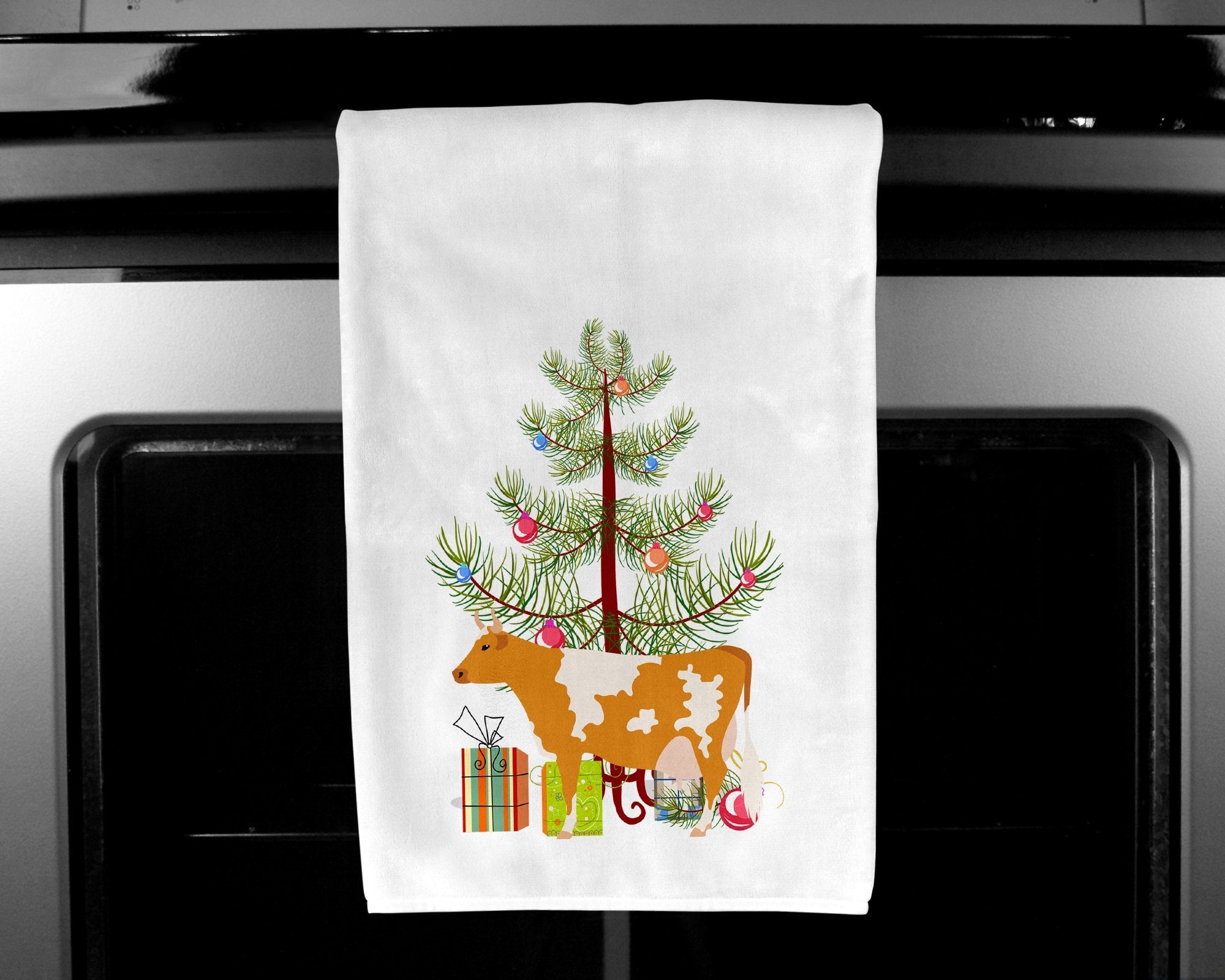 Guernsey Cow Christmas Kitchen Towel Set of 2 White Dish Towels Decorative Bathroom Hand towel for Hand, Face, Hair, Yoga, Tea, Dishcloth, 19 X 28", White