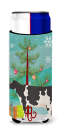 Holstein Cow Christmas Slim Can Hugger , Insulated Foam Hugger for 12 oz Slim Cans, Beer Bottles & Water Bottles, Printed in USA
