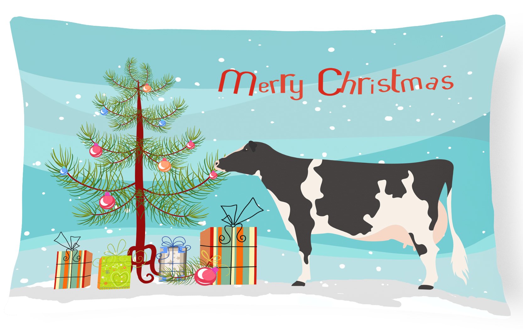 Holstein Cow Christmas Decorative Throw Pillow 12x16 Indoor Outdoor Accent Cushion, Fabric Cover with Insert for Sofa, Bed, Porch & Living Room