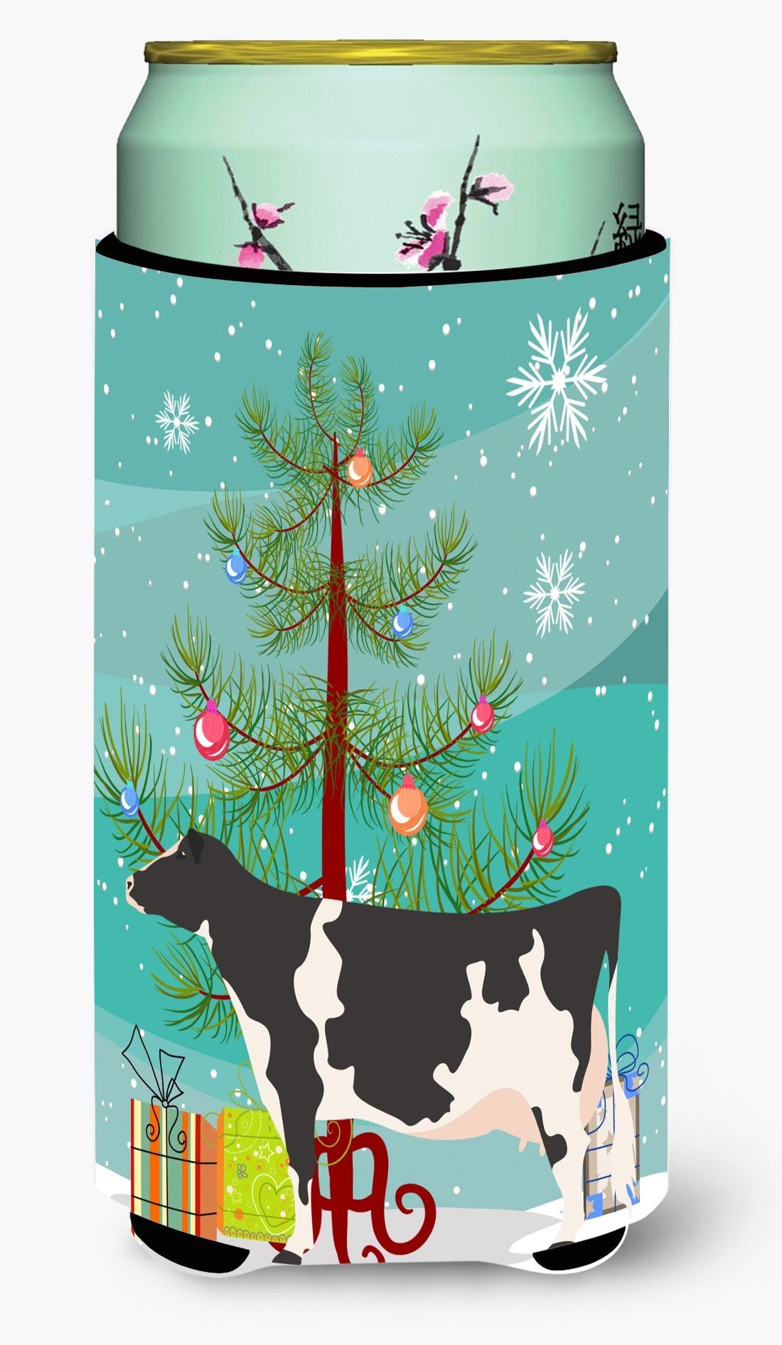 Holstein Cow Christmas Tall Boy Hugger Can Cooler Sleeve Machine Washable Drink Collapsible Insulator Beverage Insulated Holder