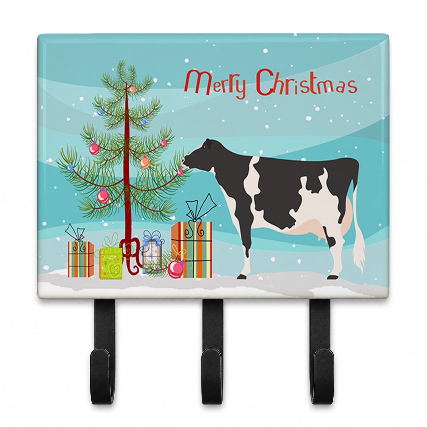 Holstein Cow Christmas Leash or Key Holder Wall Hooks, Coat Rack Wall Mount, for Hanging Keys, Towels, Aprons, Leashes