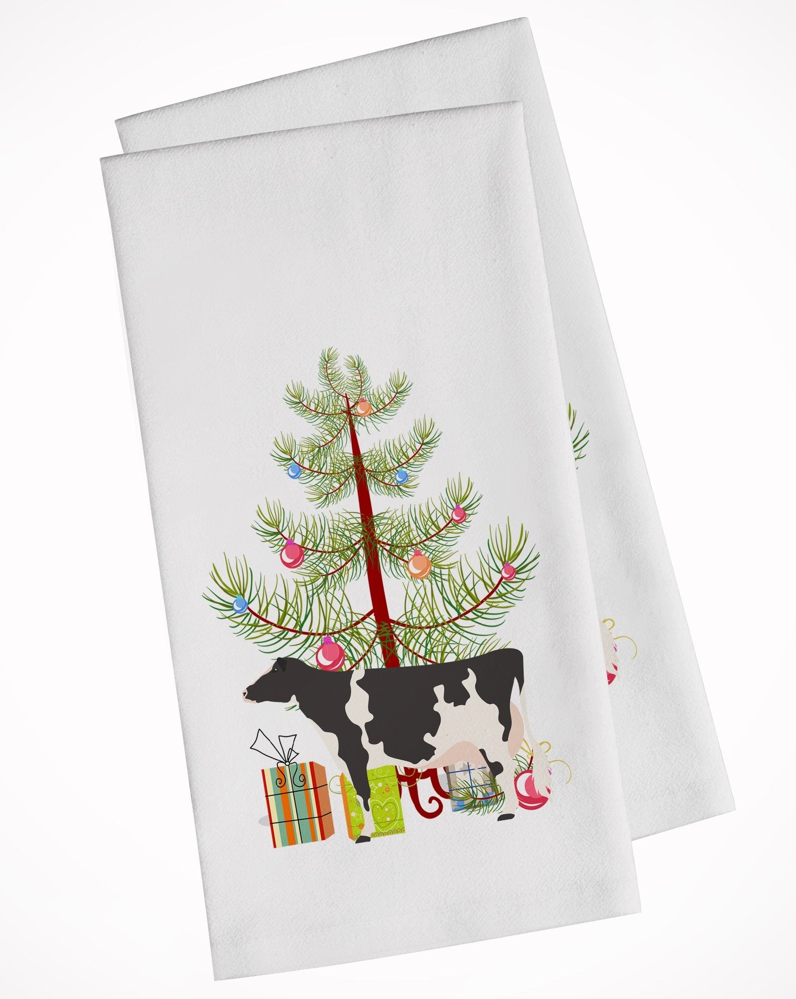 Holstein Cow Christmas Kitchen Towel Set of 2 White Dish Towels Decorative Bathroom Hand towel for Hand, Face, Hair, Yoga, Tea, Dishcloth, 19 X 28", White