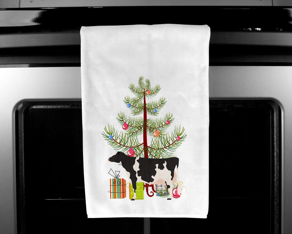 Holstein Cow Christmas Kitchen Towel Set of 2 White Dish Towels Decorative Bathroom Hand towel for Hand, Face, Hair, Yoga, Tea, Dishcloth, 19 X 28", White