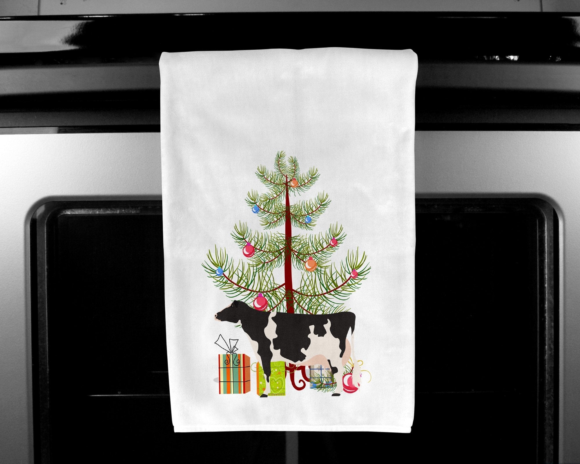 Holstein Cow Christmas Kitchen Towel Set of 2 White Dish Towels Decorative Bathroom Hand towel for Hand, Face, Hair, Yoga, Tea, Dishcloth, 19 X 28", White