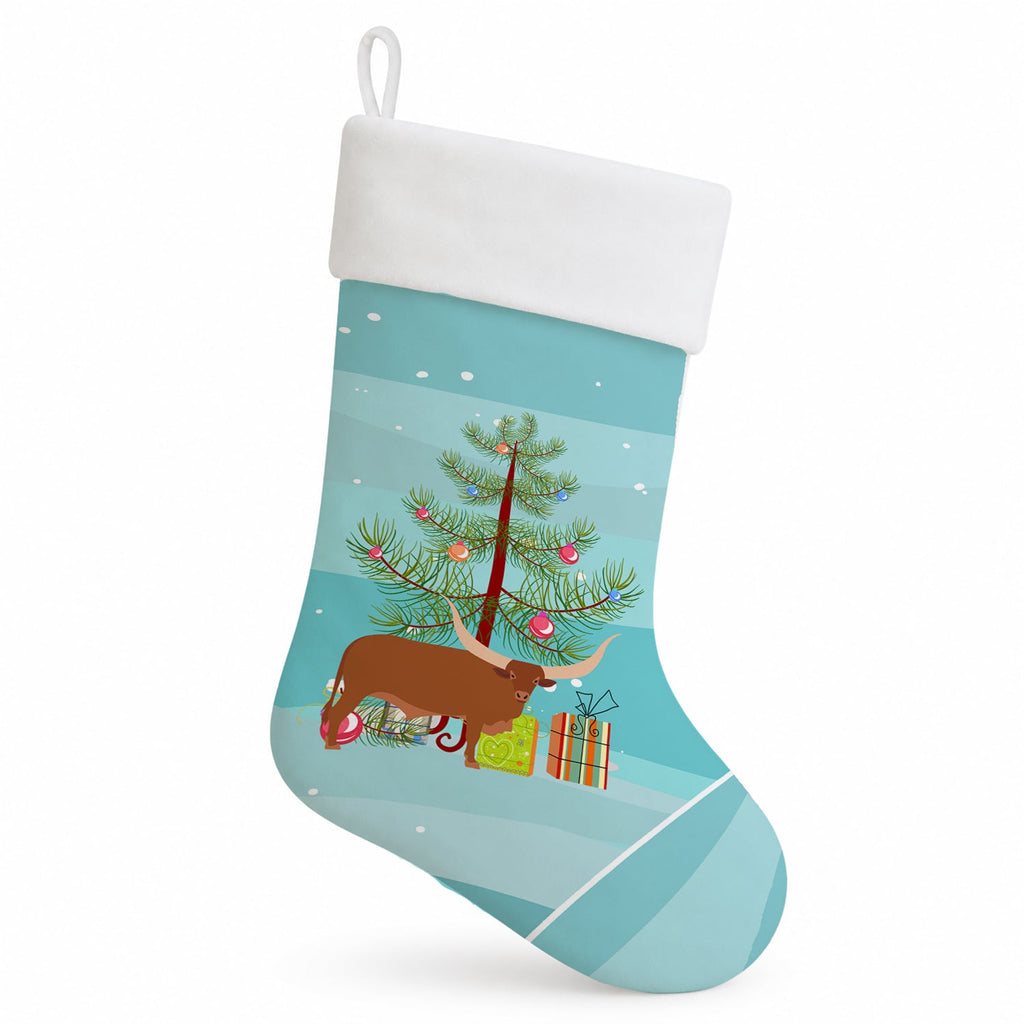 Ankole-Watusu Cow Christmas Holiday Stocking Double-Sided Print, Polyester Suede,11x18, Made in USA
