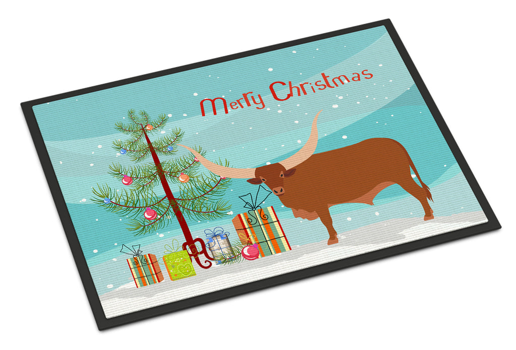 Ankole-Watusu Cow Christmas Doormat Indoor Outdoor 24H X 36W Front Door Mat Rugs for Entryway, Non Slip Washable Low Pile,