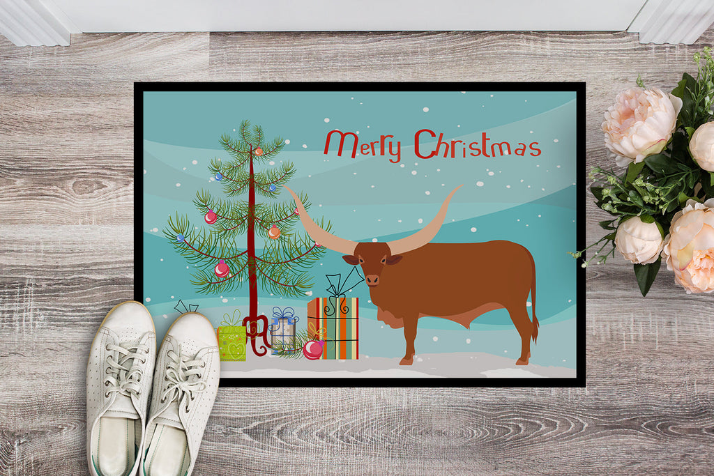 Ankole-Watusu Cow Christmas Doormat Indoor Outdoor 18H X 27W Front Door Mat Rugs for Entryway, Non Slip Washable