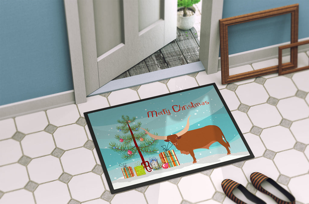 Ankole-Watusu Cow Christmas Doormat Indoor Outdoor 18H X 27W Front Door Mat Rugs for Entryway, Non Slip Washable