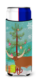 Ankole-Watusu Cow Christmas Slim Can Hugger , Insulated Foam Hugger for 12 oz Slim Cans, Beer Bottles & Water Bottles, Printed in USA