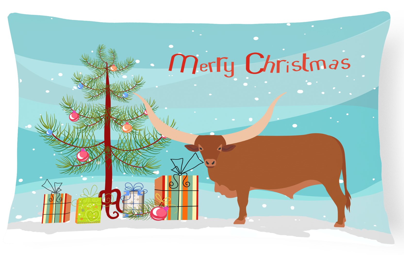 Ankole-Watusu Cow Christmas Decorative Throw Pillow 12x16 Indoor Outdoor Accent Cushion, Fabric Cover with Insert for Sofa, Bed, Porch & Living Room