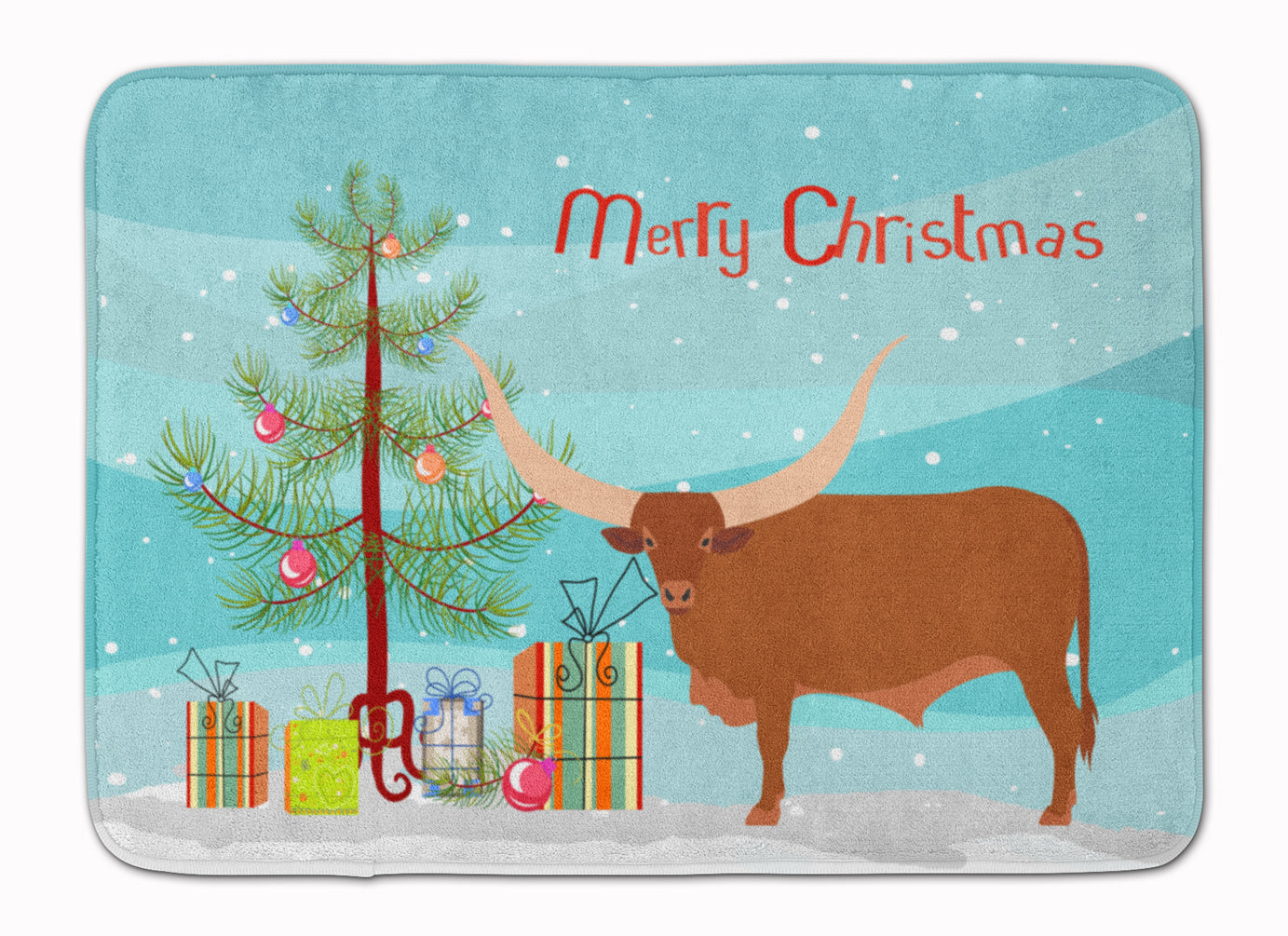 Ankole-Watusu Cow Christmas Memory Foam Kitchen Mat Machine Washable Anti-Fatigue Cushion Comfort Bath or Kitchen Rug