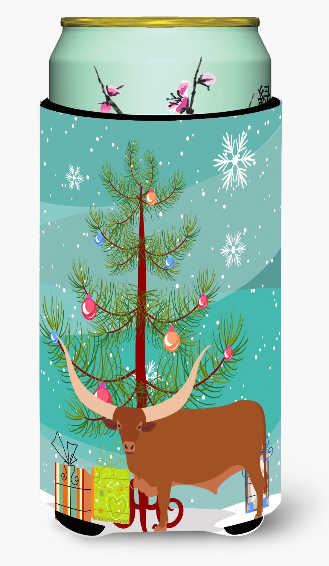 Ankole-Watusu Cow Christmas Tall Boy Hugger Can Cooler Sleeve Machine Washable Drink Collapsible Insulator Beverage Insulated Holder
