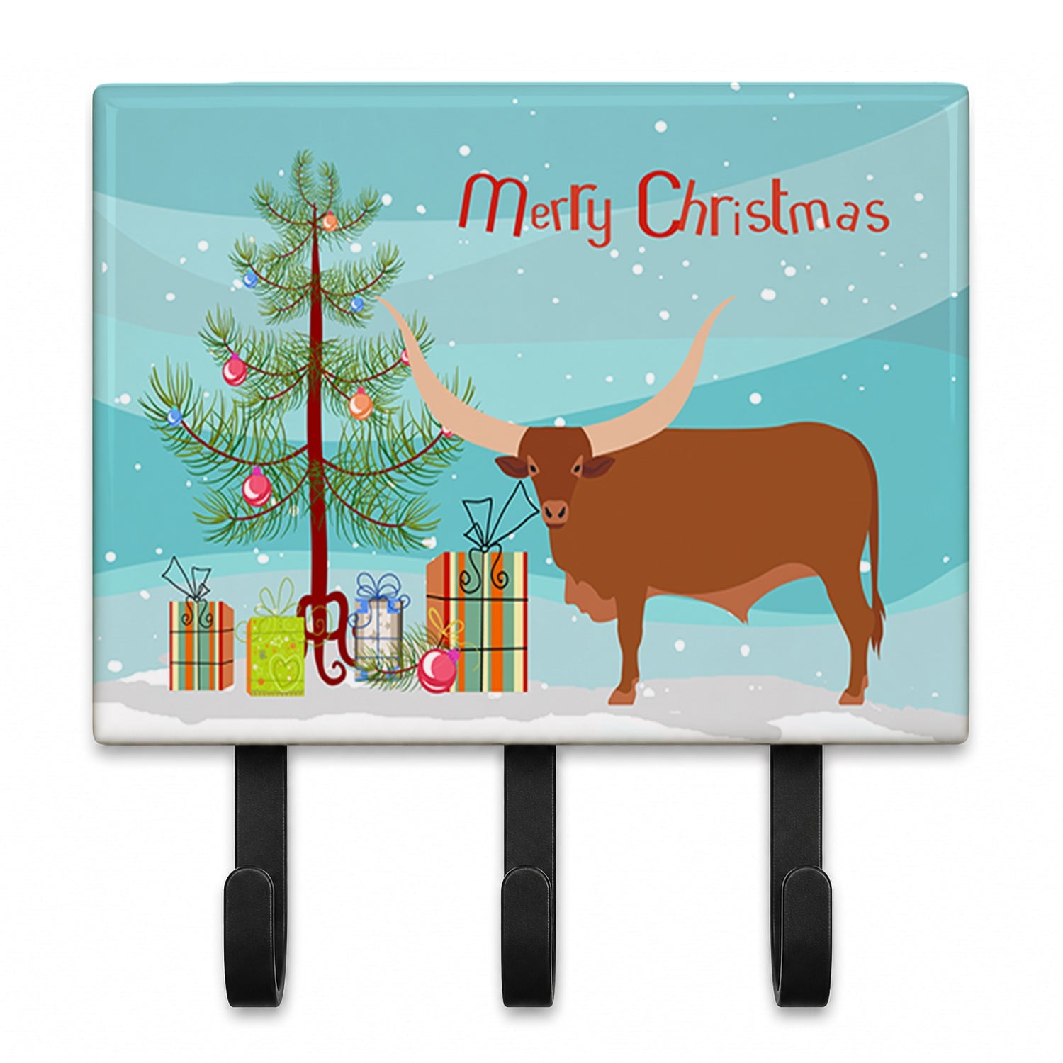 Ankole-Watusu Cow Christmas Leash or Key Holder Wall Hooks, Coat Rack Wall Mount, for Hanging Keys, Towels, Aprons, Leashes
