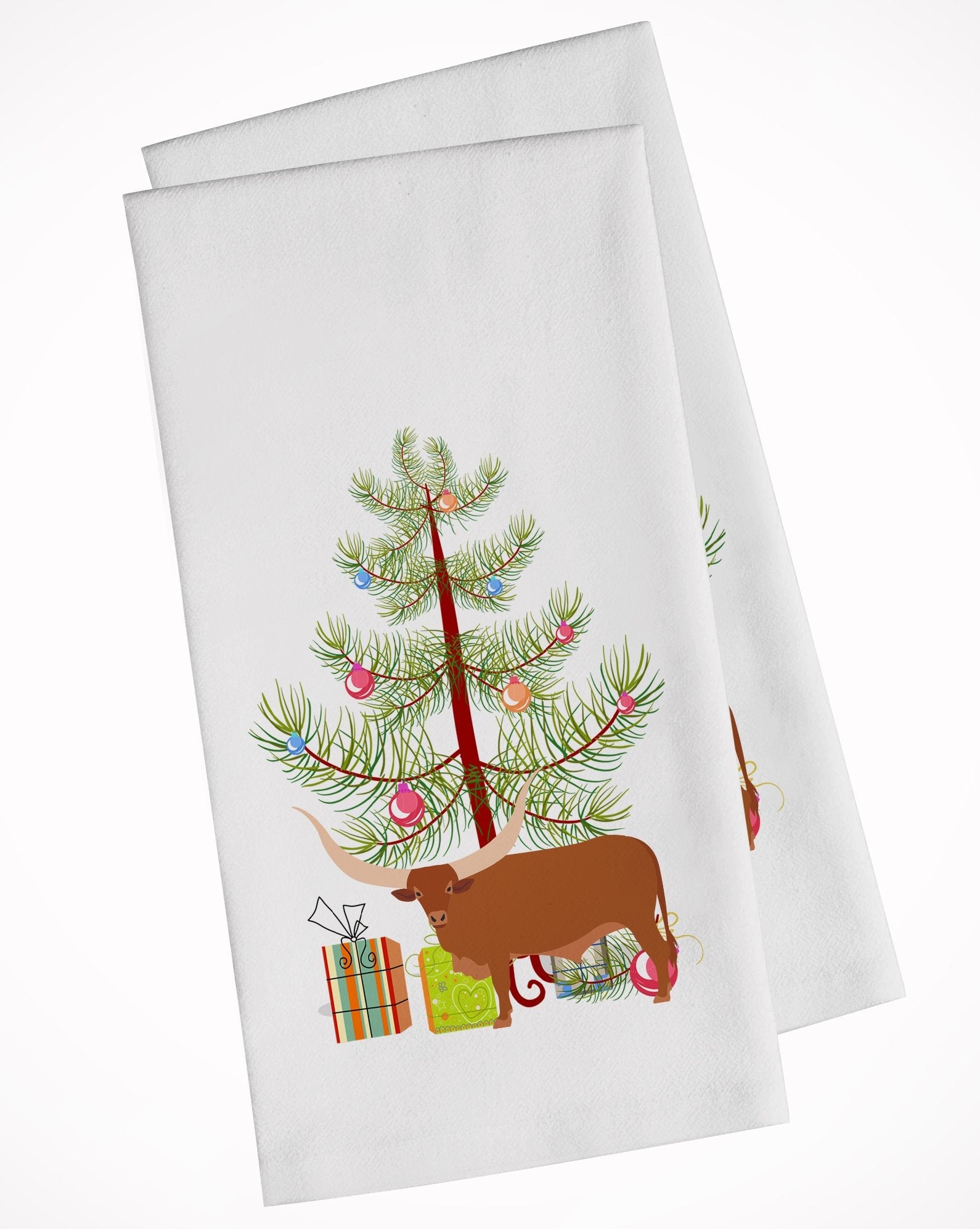 Ankole-Watusu Cow Christmas Kitchen Towel Set of 2 White Dish Towels Decorative Bathroom Hand towel for Hand, Face, Hair, Yoga, Tea, Dishcloth, 19 X 28", White