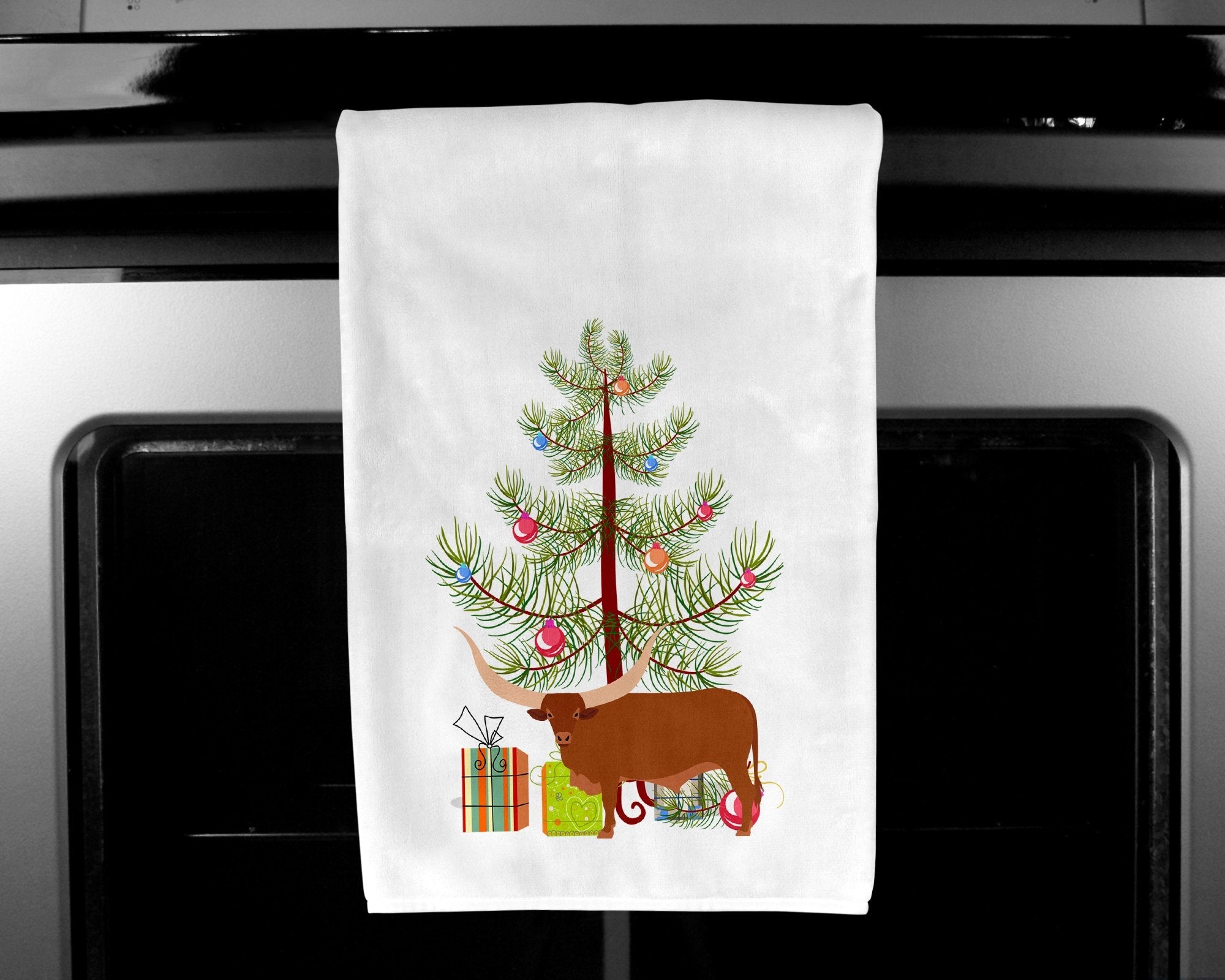 Ankole-Watusu Cow Christmas Kitchen Towel Set of 2 White Dish Towels Decorative Bathroom Hand towel for Hand, Face, Hair, Yoga, Tea, Dishcloth, 19 X 28", White