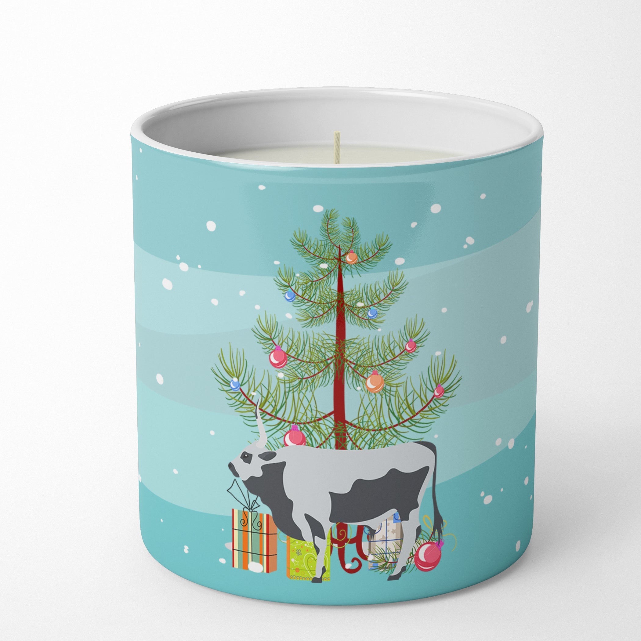 Hungarian Grey Steppe Cow Christmas Decorative Soy Candle Nature Soy Wax Essential Oil Home Decor Ideal for Bedroom Kitchen Bath Office Gift, 10 oz