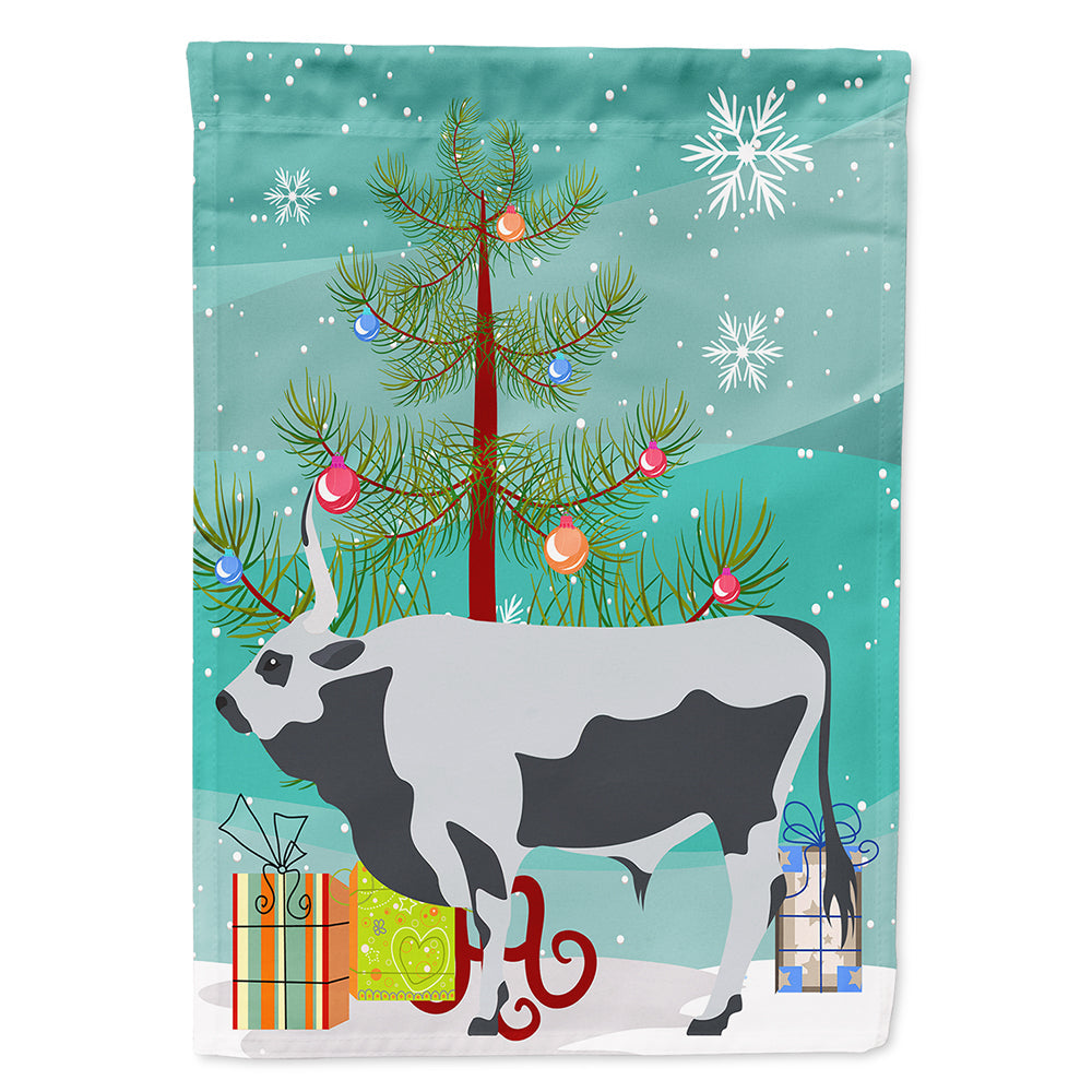 Hungarian Grey Steppe Cow Christmas House Flag 28x40 Porch Sleeve Pole Decorative Outside Yard Banner Artwork Wall Hanging, Polyester