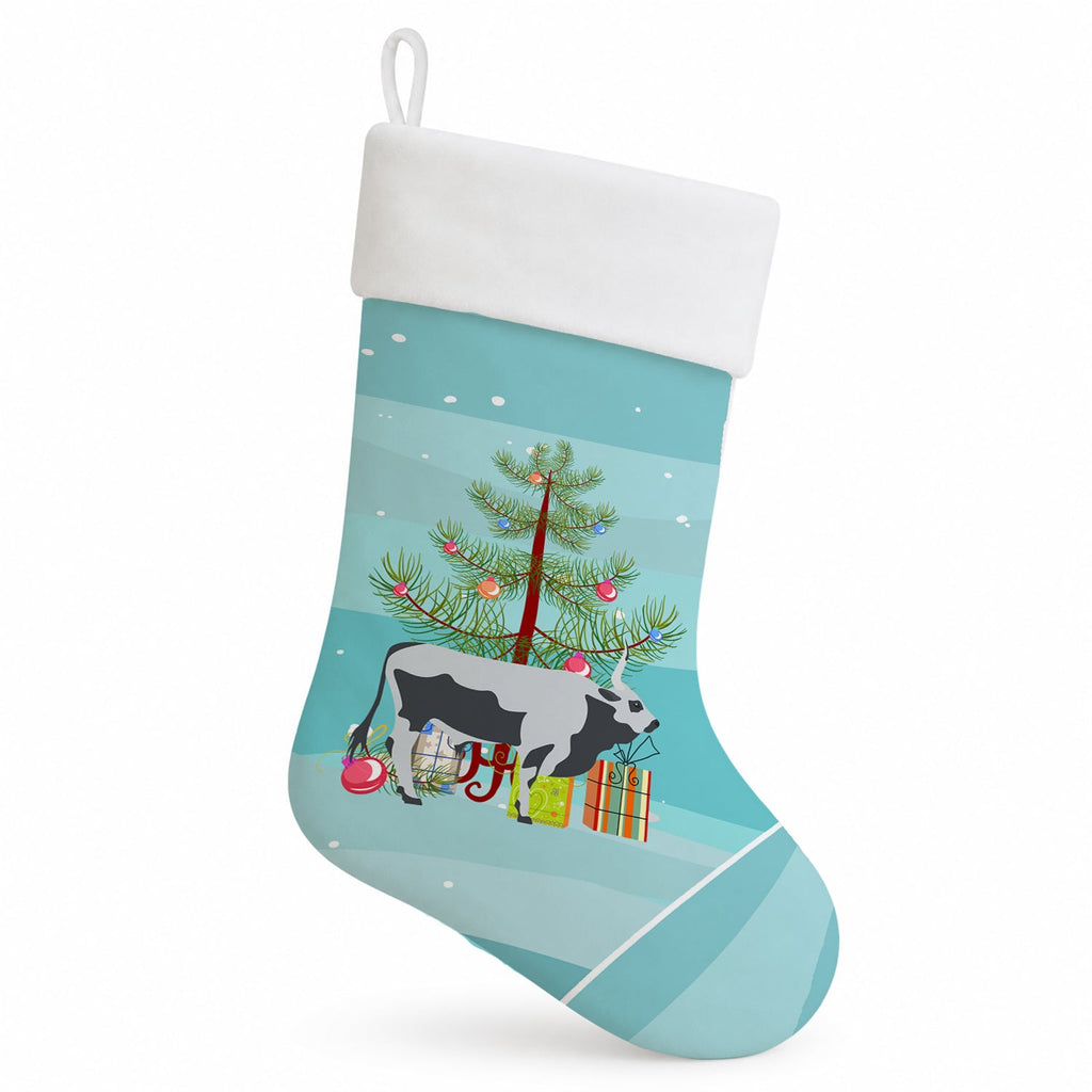 Hungarian Grey Steppe Cow Christmas Holiday Stocking Double-Sided Print, Polyester Suede,11x18, Made in USA