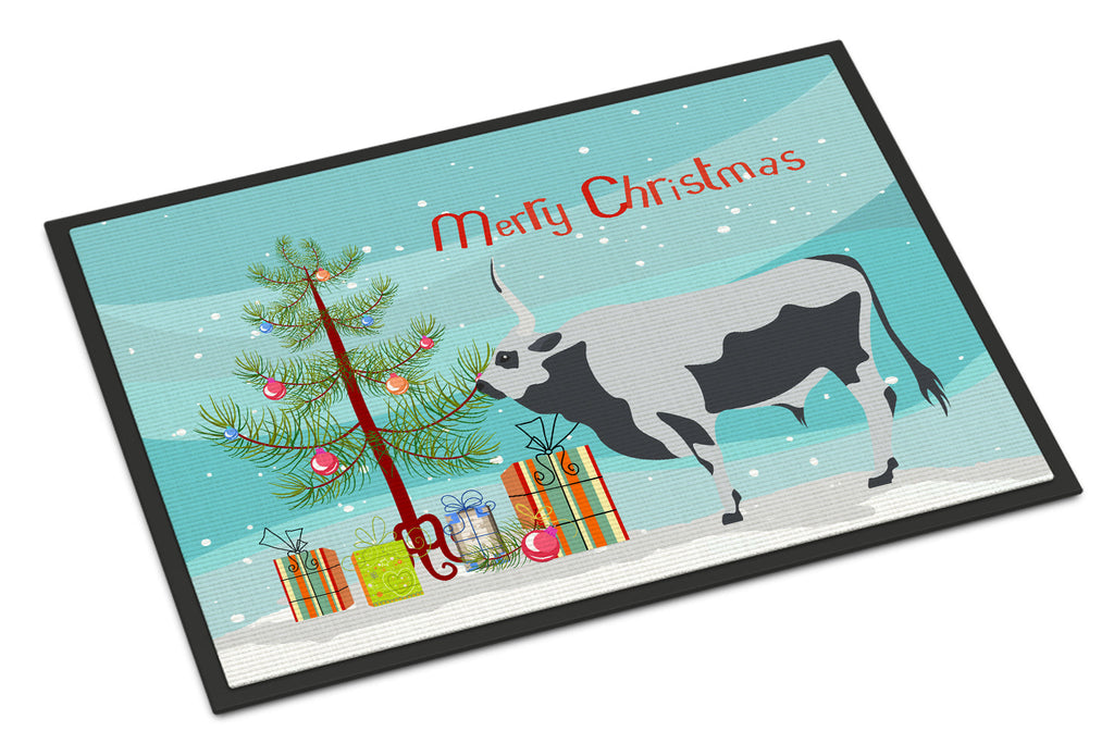 Hungarian Grey Steppe Cow Christmas Doormat Indoor Outdoor 18H X 27W Front Door Mat Rugs for Entryway, Non Slip Washable