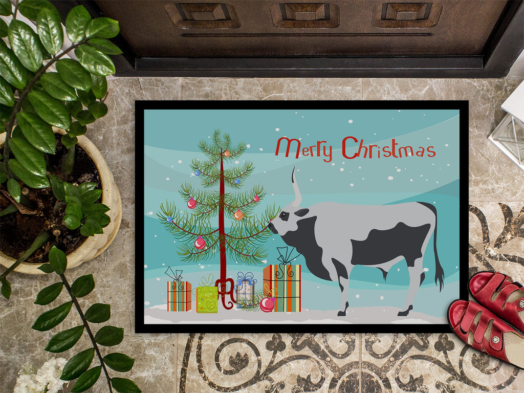 Hungarian Grey Steppe Cow Christmas Doormat Indoor Outdoor 18H X 27W Front Door Mat Rugs for Entryway, Non Slip Washable