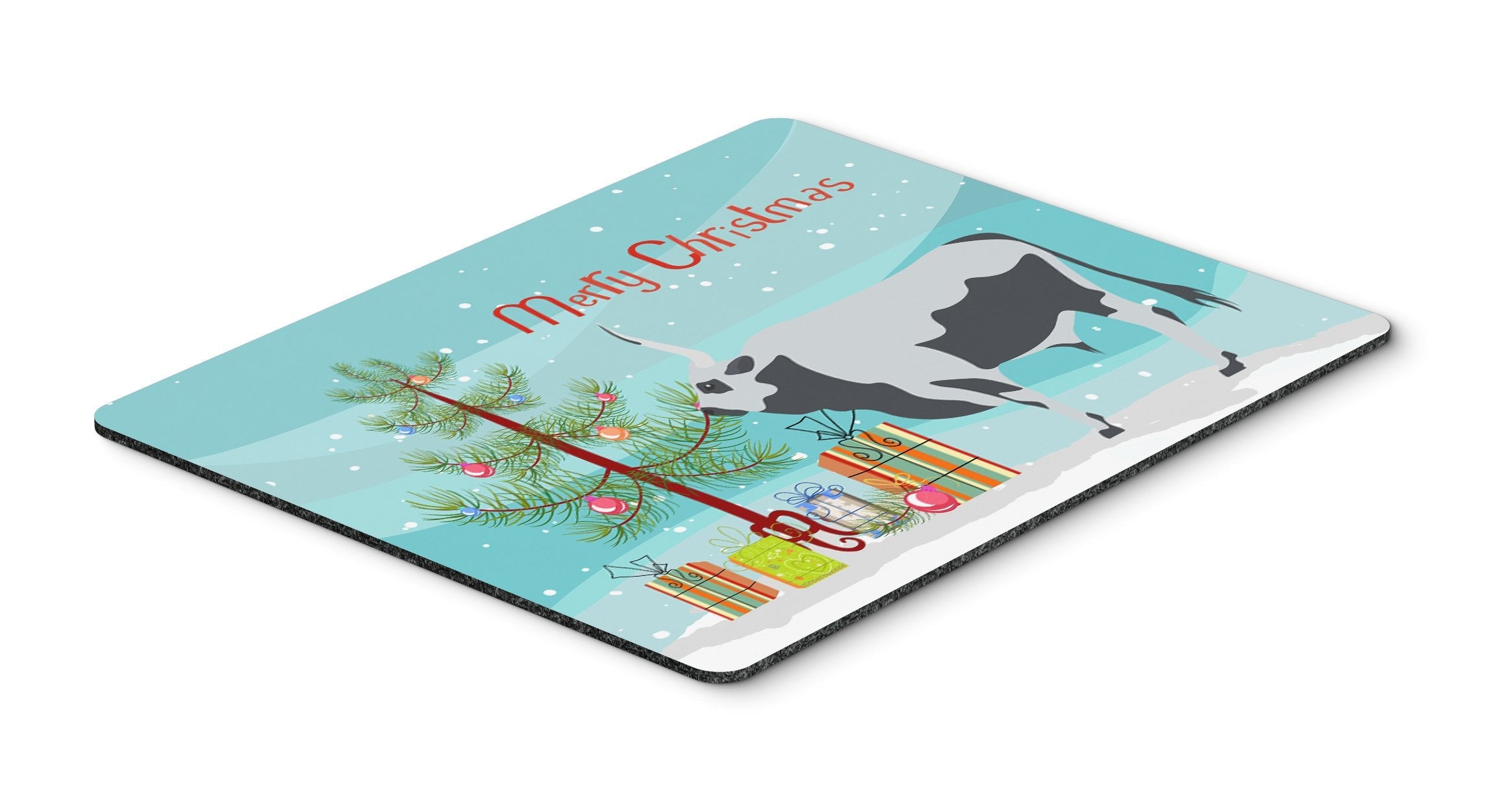 Hungarian Grey Steppe Cow Christmas Mouse Pad, Heat Resistant Trivet Hot Pad , Non Slip Rubber Desk Mat, Kitchen Counter Protector, Home Office Decor Gift