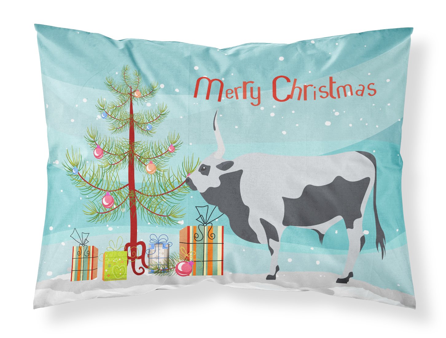 Hungarian Grey Steppe Cow Christmas Standard Pillowcase Lightweight Super Soft Easy Care Decorative Artwork Pillowcase, Standard