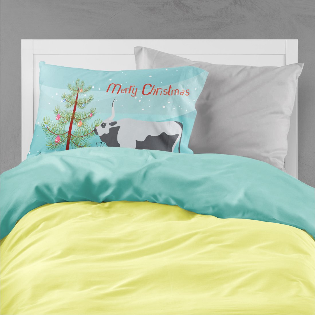Hungarian Grey Steppe Cow Christmas Standard Pillowcase Lightweight Super Soft Easy Care Decorative Artwork Pillowcase, Standard