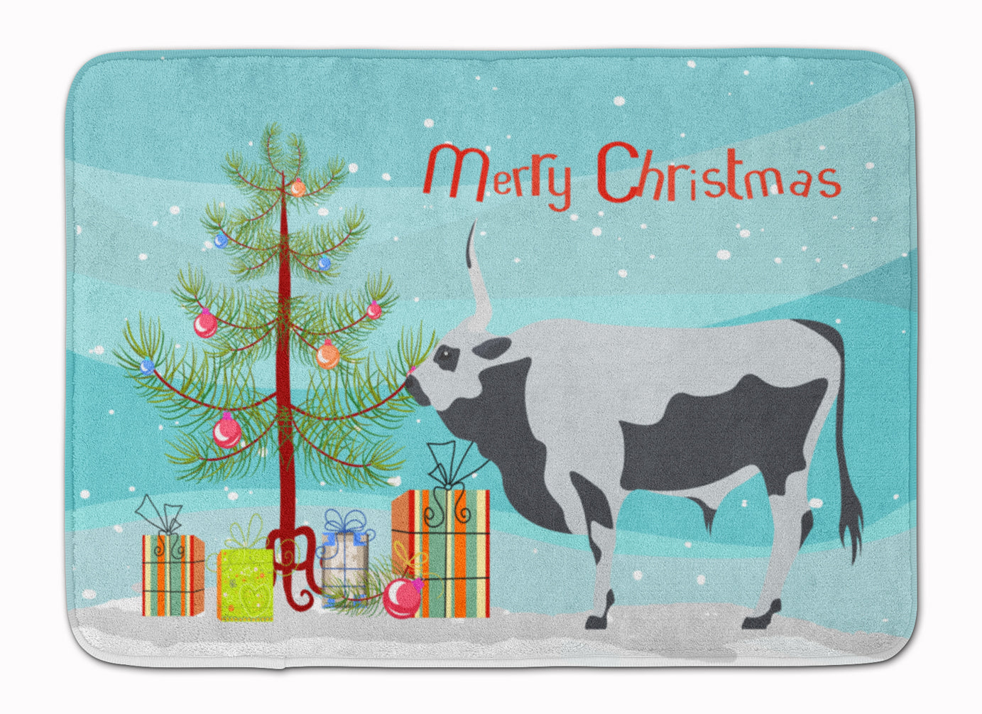 Hungarian Grey Steppe Cow Christmas Memory Foam Kitchen Mat Machine Washable Anti-Fatigue Cushion Comfort Bath or Kitchen Rug