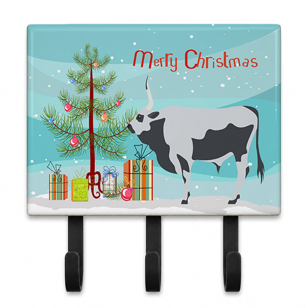 Hungarian Grey Steppe Cow Christmas Leash or Key Holder Wall Hooks, Coat Rack Wall Mount, for Hanging Keys, Towels, Aprons, Leashes