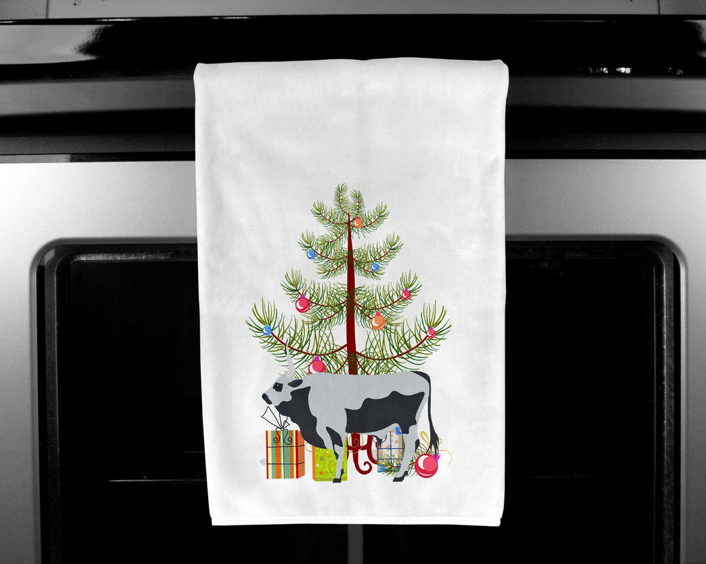 Hungarian Grey Steppe Cow Christmas Kitchen Towel Set of 2 White Dish Towels Decorative Bathroom Hand towel for Hand, Face, Hair, Yoga, Tea, Dishcloth, 19 X 28", White