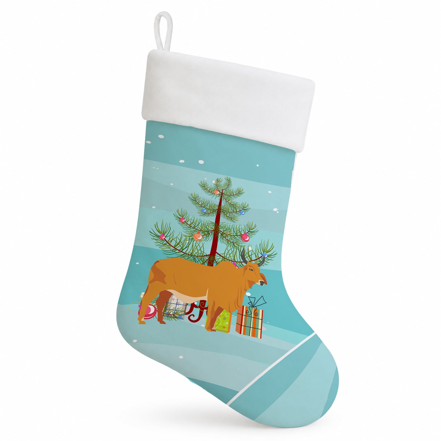 Zebu Indicine Cow Christmas Holiday Stocking Double-Sided Print, Polyester Suede,11x18, Made in USA