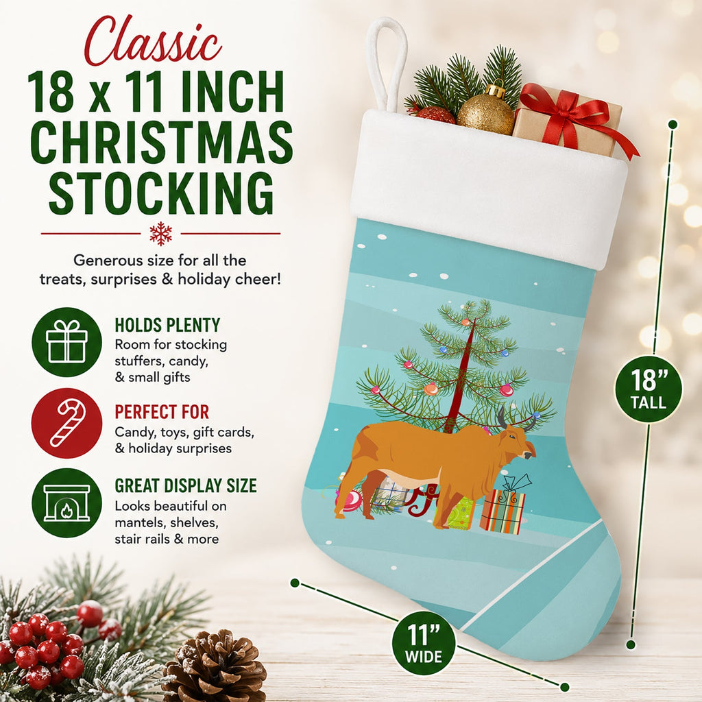 Zebu Indicine Cow Christmas Holiday Stocking Double-Sided Print, Polyester Suede,11x18, Made in USA