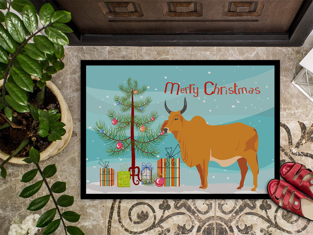 Zebu Indicine Cow Christmas Doormat Indoor Outdoor 24H X 36W Front Door Mat Rugs for Entryway, Non Slip Washable Low Pile,