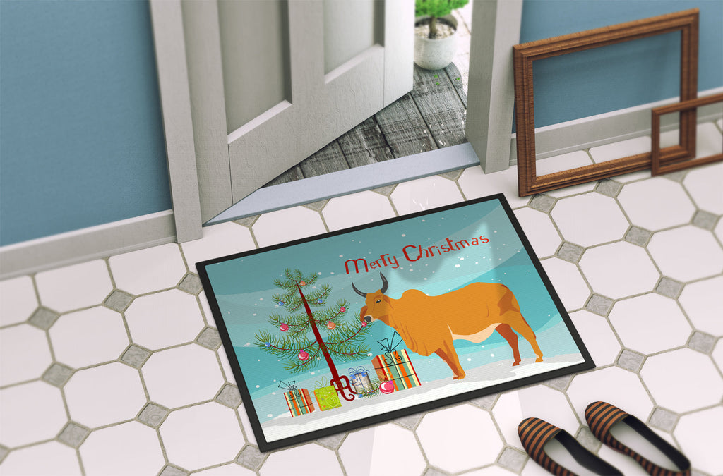 Zebu Indicine Cow Christmas Doormat Indoor Outdoor 24H X 36W Front Door Mat Rugs for Entryway, Non Slip Washable Low Pile,