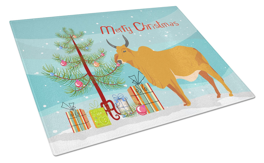 Zebu Indicine Cow Christmas Cutting Board Tempered Glass Kitchen Cutting Surface, Heat Resistant Chopping, Non-Slip Feet, Food Prep & Serving