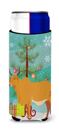 Zebu Indicine Cow Christmas Slim Can Hugger , Insulated Foam Hugger for 12 oz Slim Cans, Beer Bottles & Water Bottles, Printed in USA