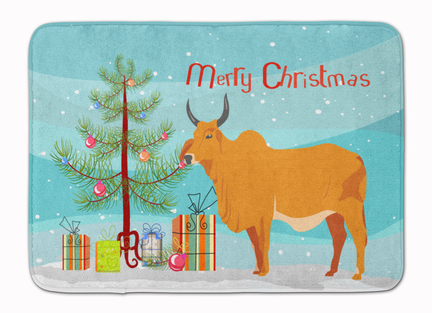 Zebu Indicine Cow Christmas Memory Foam Kitchen Mat Machine Washable Anti-Fatigue Cushion Comfort Bath or Kitchen Rug