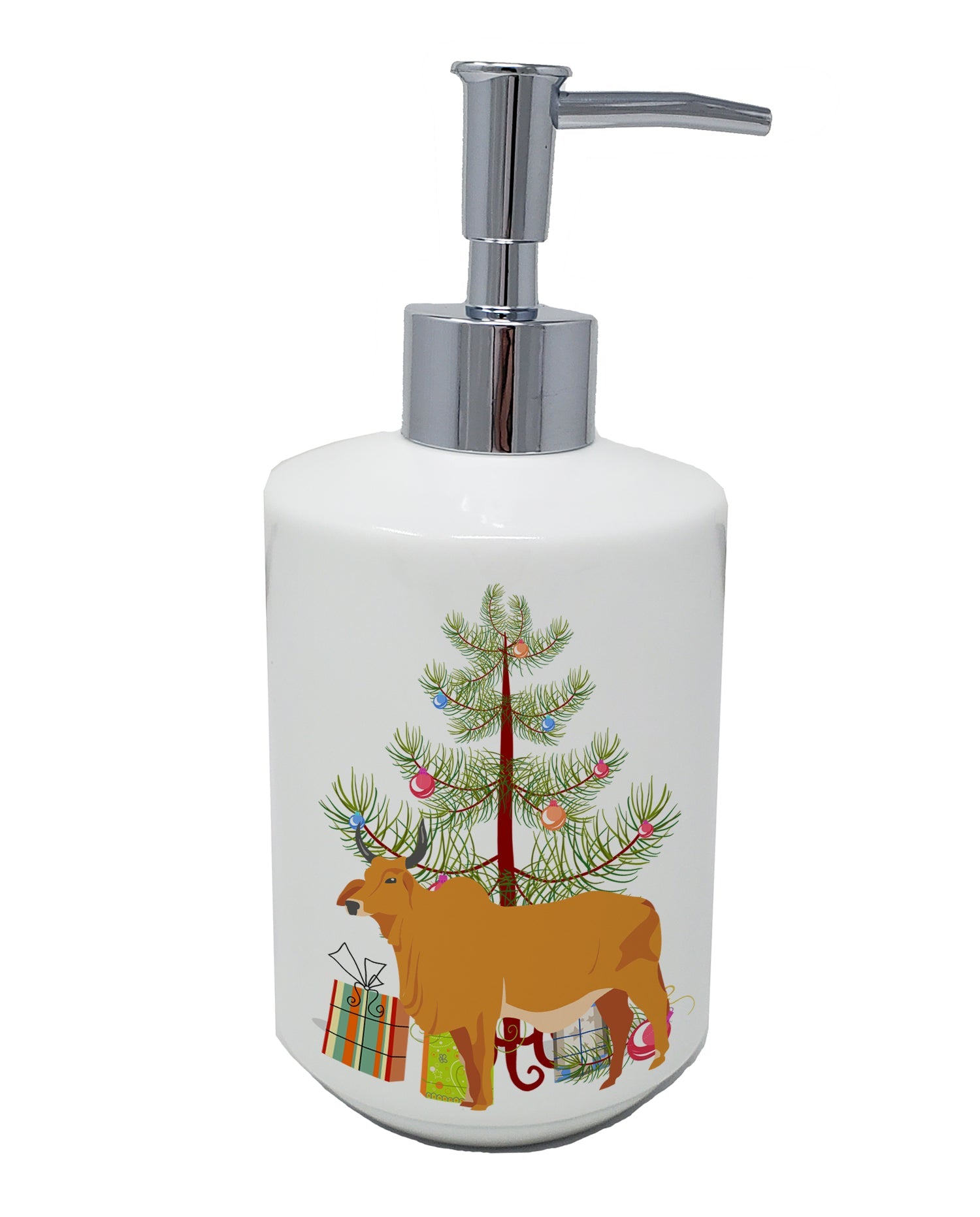 Zebu Indicine Cow Christmas Ceramic Soap Dispenser , Empty Refillable Hand Soap Pump Bottle for Bathroom Kitchen