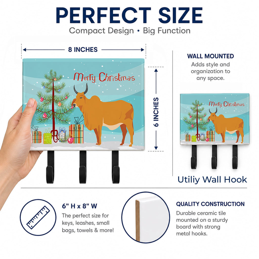 Zebu Indicine Cow Christmas Leash or Key Holder Wall Hooks, Coat Rack Wall Mount, for Hanging Keys, Towels, Aprons, Leashes