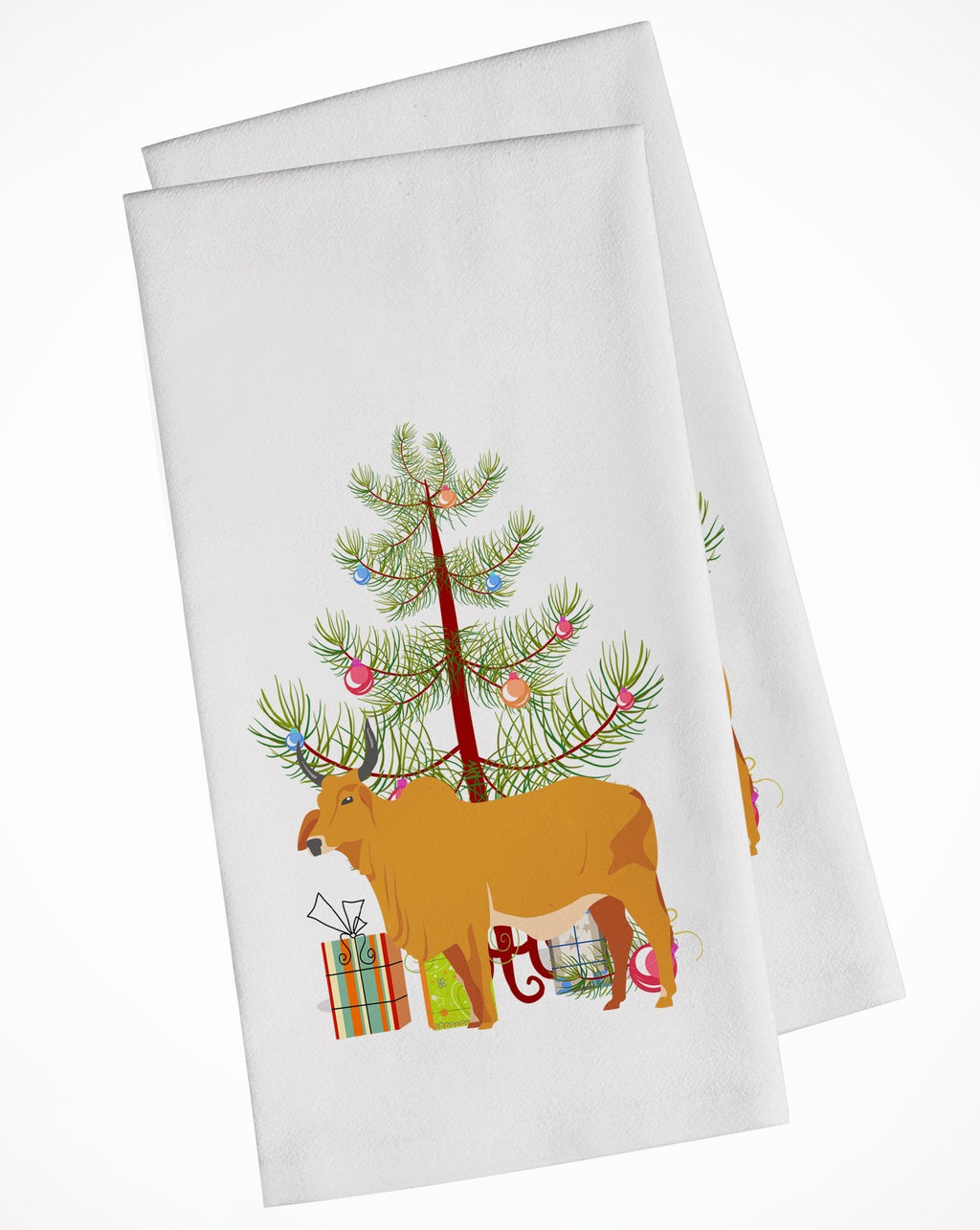 Zebu Indicine Cow Christmas Kitchen Towel Set of 2 White Dish Towels Decorative Bathroom Hand towel for Hand, Face, Hair, Yoga, Tea, Dishcloth, 19 X 28", White