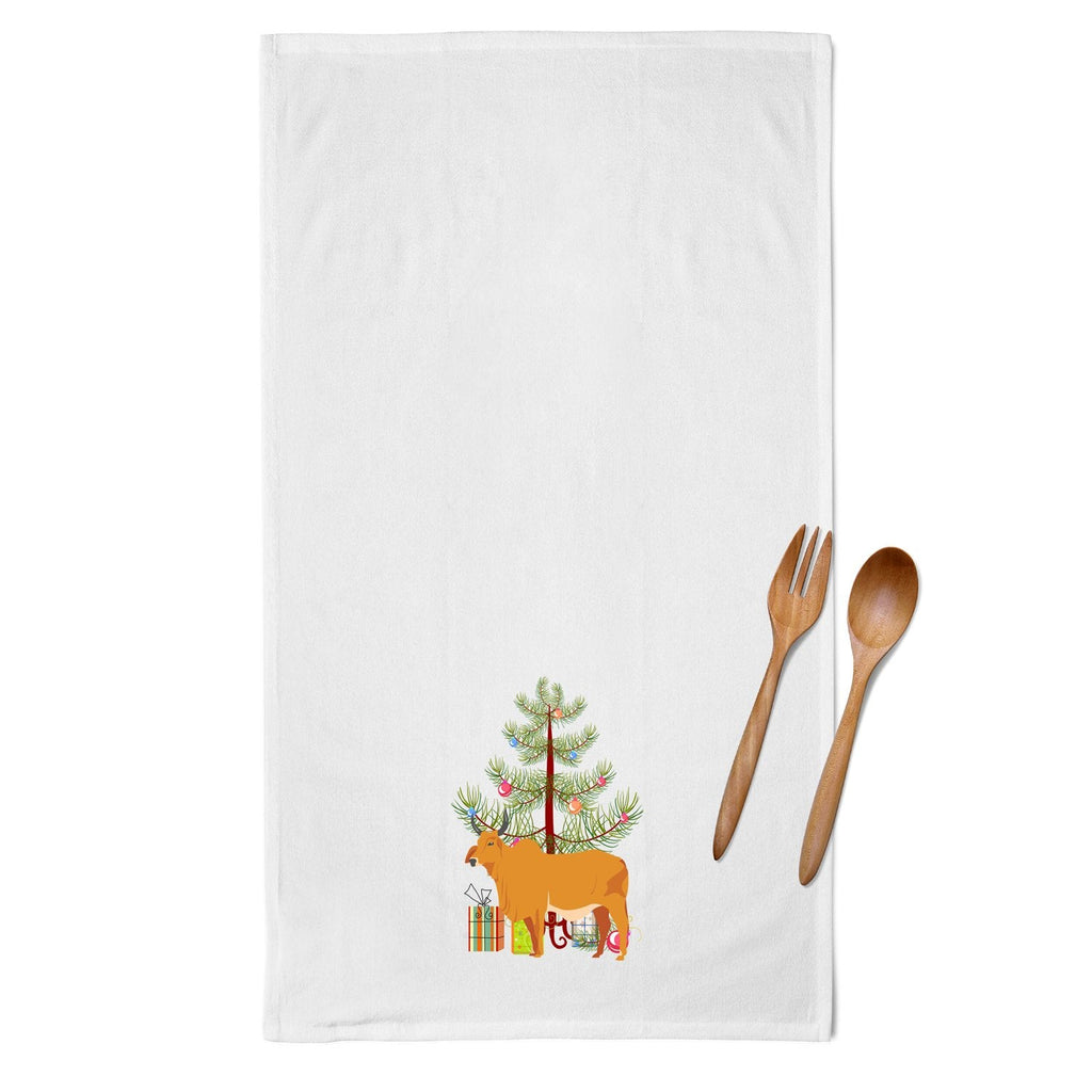 Zebu Indicine Cow Christmas Kitchen Towel Set of 2 White Dish Towels Decorative Bathroom Hand towel for Hand, Face, Hair, Yoga, Tea, Dishcloth, 19 X 28", White