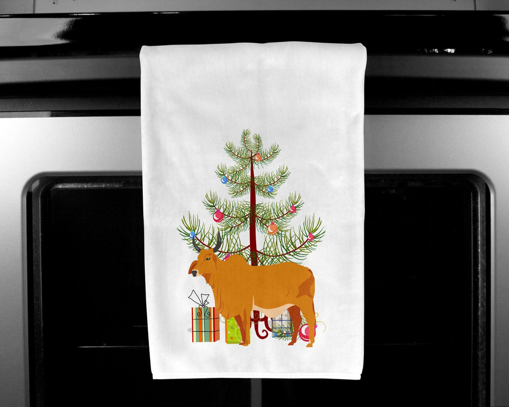 Zebu Indicine Cow Christmas Kitchen Towel Set of 2 White Dish Towels Decorative Bathroom Hand towel for Hand, Face, Hair, Yoga, Tea, Dishcloth, 19 X 28", White