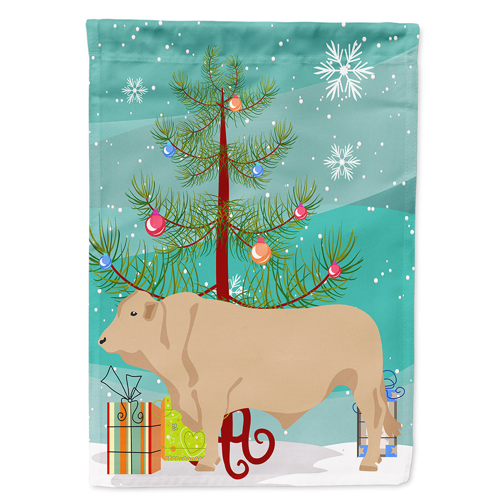 Charolais Cow Christmas House Flag 28x40 Porch Sleeve Pole Decorative Outside Yard Banner Artwork Wall Hanging, Polyester