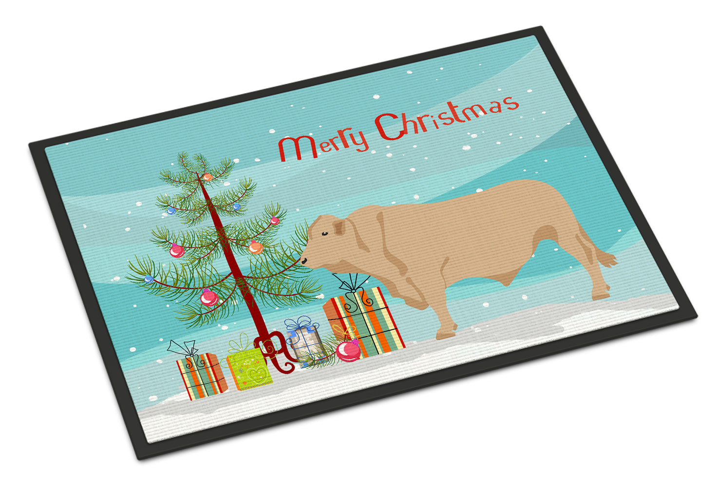 Charolais Cow Christmas Doormat Indoor Outdoor 24H X 36W Front Door Mat Rugs for Entryway, Non Slip Washable Low Pile,
